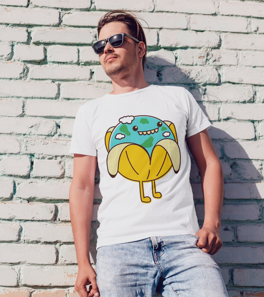 The World Has Gone Bananas Earth In A Peel With Clouds And Smiley Face T-Shirt