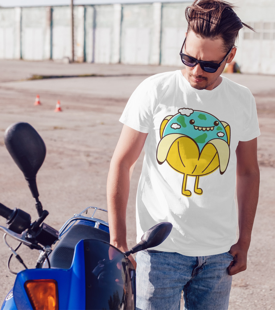 The World Has Gone Bananas Earth In A Peel With Clouds And Smiley Face T-Shirt