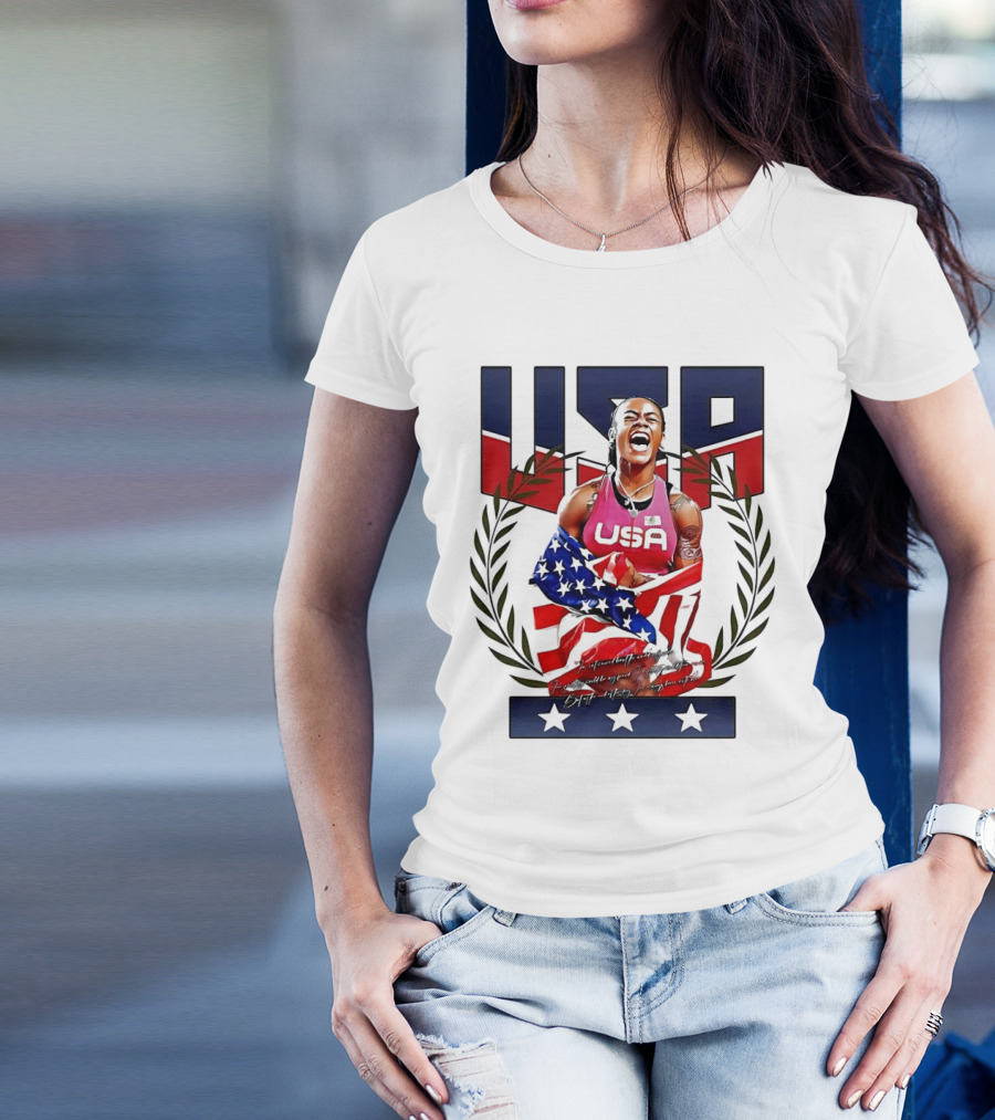 USA Sha’Carri Richardson Gold Medal Celebration American Flag T-Shirt