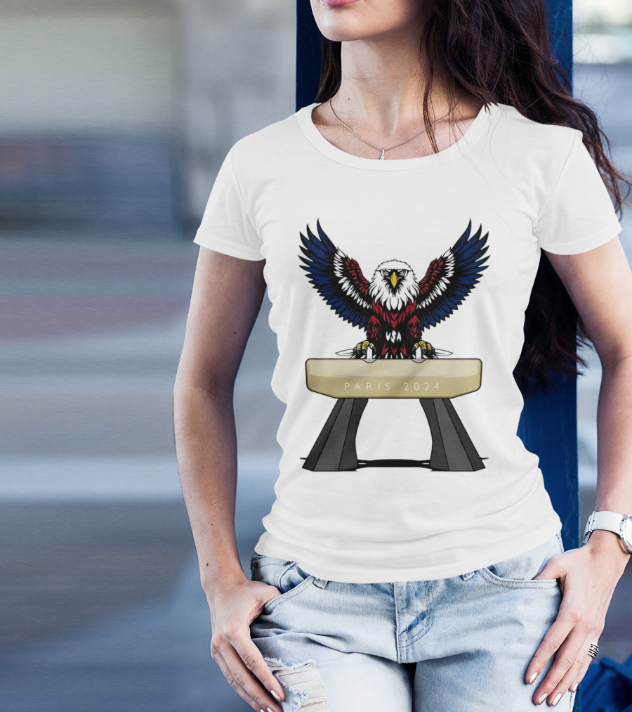 American Eagle Pommel Horse Paris 2024 Gymnastics Emblem T-Shirt