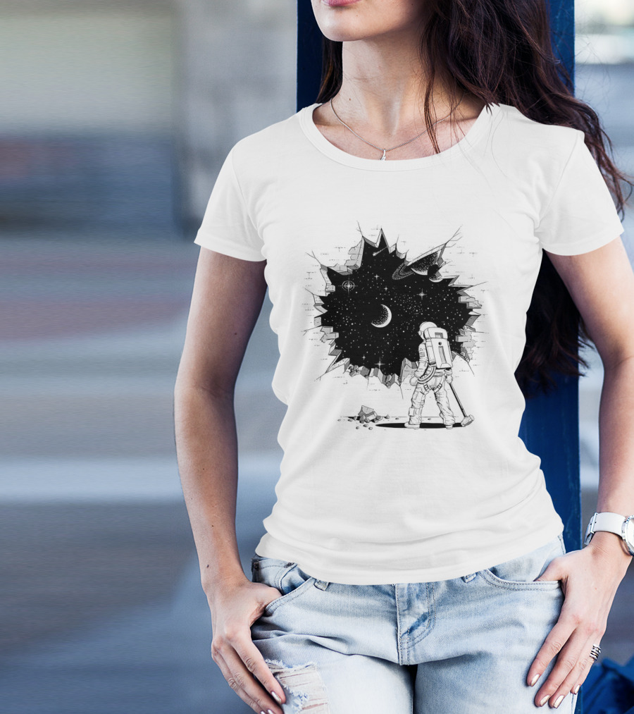 Breakthrough Astronaut Stargazing Through Cosmic Wall Hole T-Shirt