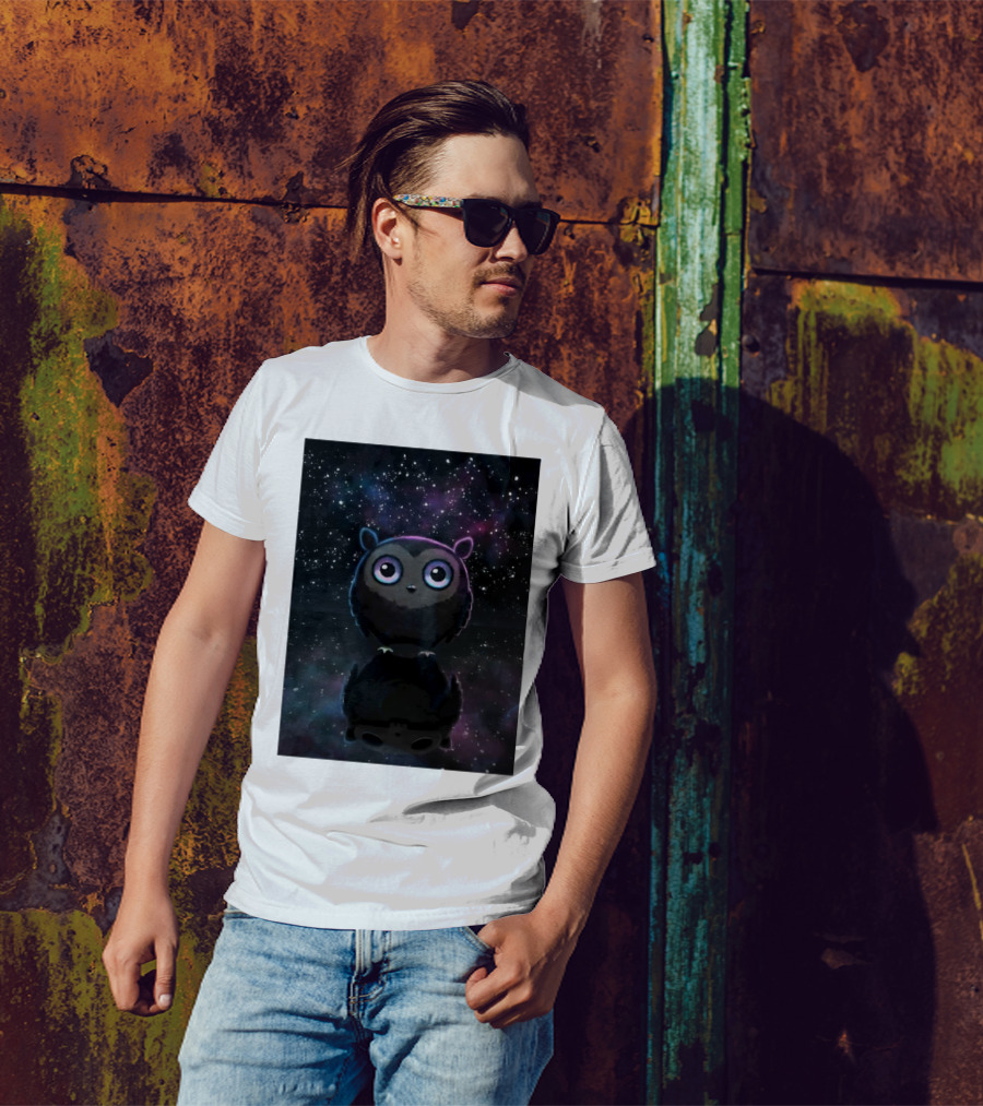 Galaxy Owl Cosmic Night Sky Twilight Reflections T-Shirt