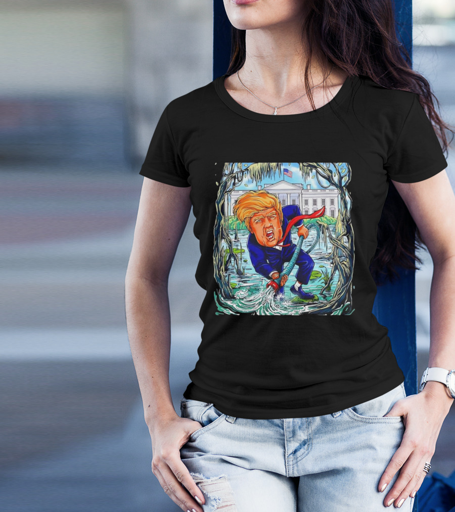 Donald Trump Drain The Swamp White House Political Cartoon Caricature T-Shirt