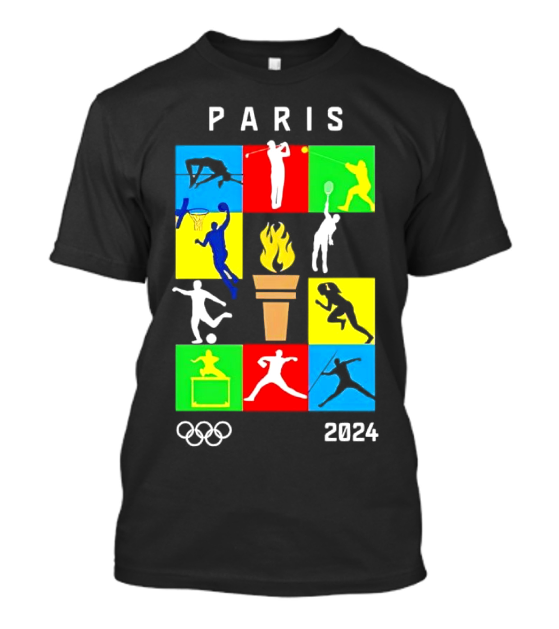 Paris 2024 Olympics Diverse Sports Silhouettes And Torch T-Shirt