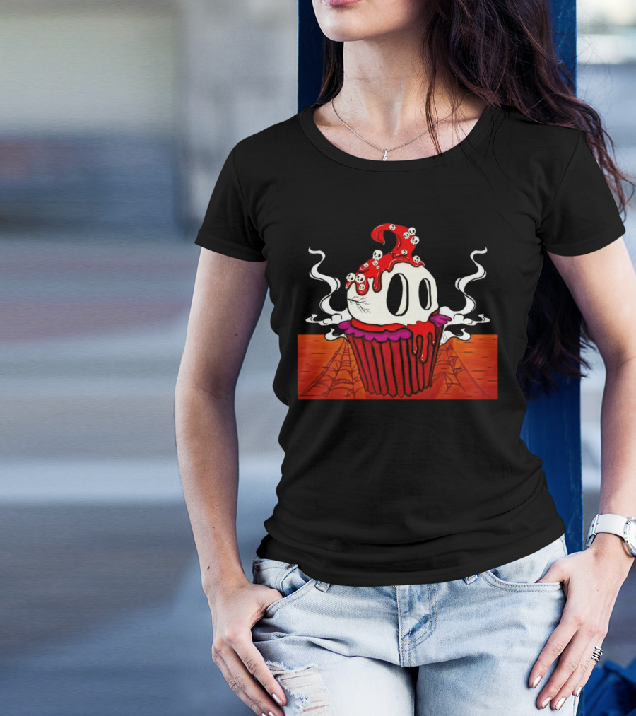 Skull Cupcake With Blood Halloween Spooky Web T-Shirt