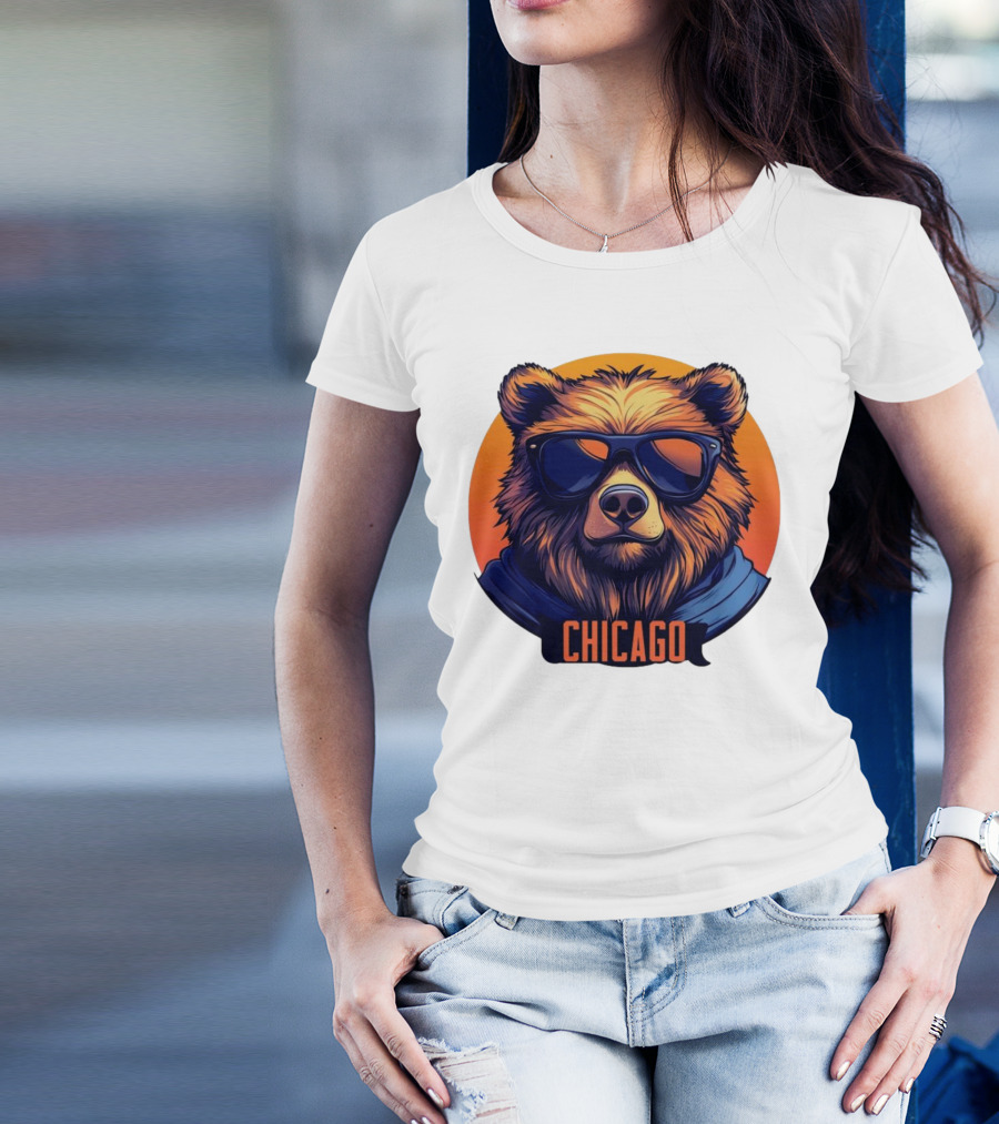 Da Bear Chicago Sunglasses Sunset Circle T-Shirt