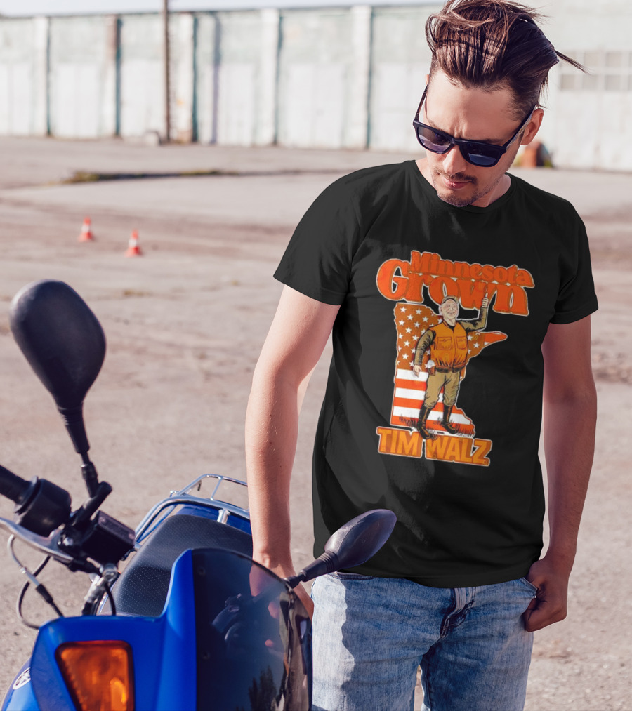Minnesota Grown Tim Walz Thumbs Up American Flag State Outline T-Shirt