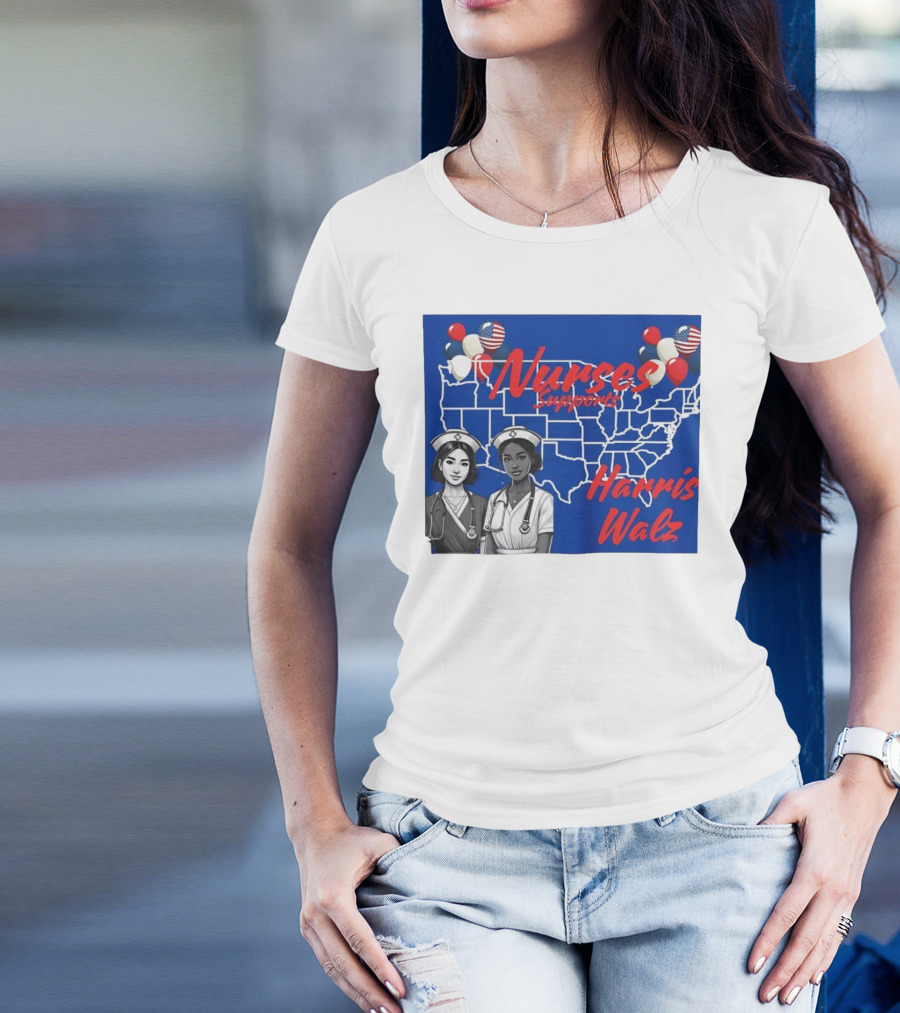 Nurses Supports Harris Walz 2024 United States Map Balloons T-Shirt
