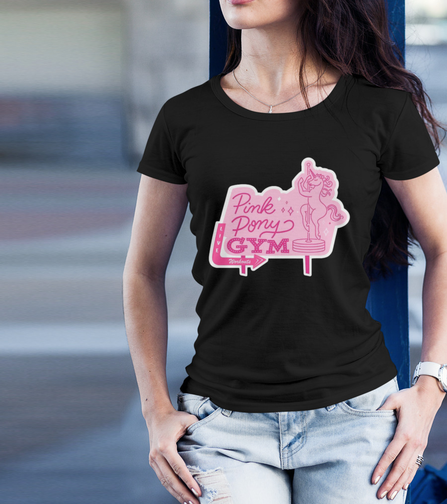 Pink Pony Gym Live Workouts Unicorn Pole Fitness T-Shirt