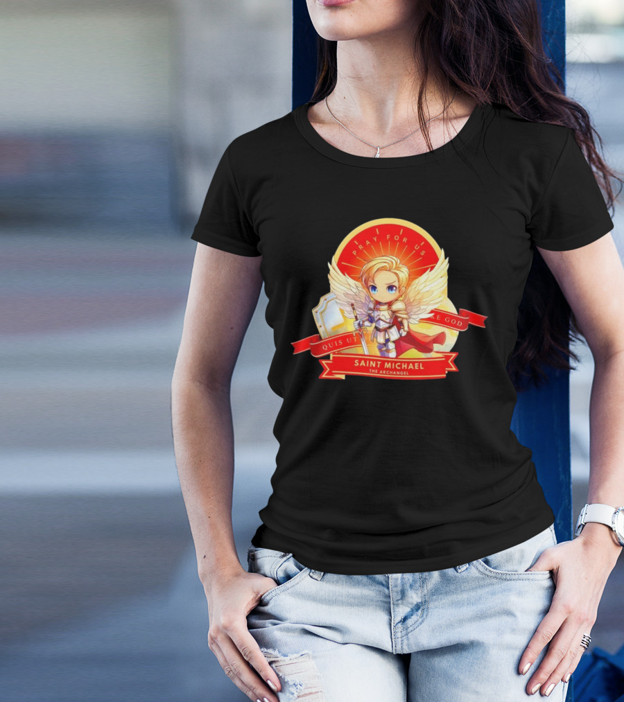 Saint Michael The Archangel Pray For Us Quis Ut Deus Cartoon T-Shirt