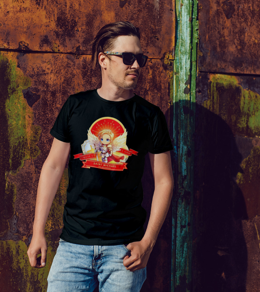 Saint Michael The Archangel Pray For Us Quis Ut Deus Cartoon T-Shirt