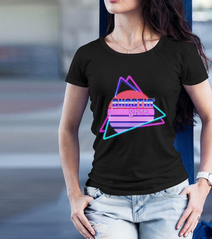 Shootin’ Sh*t Neon Retro 80's Style Triangles And Sunset Stripes T-Shirt
