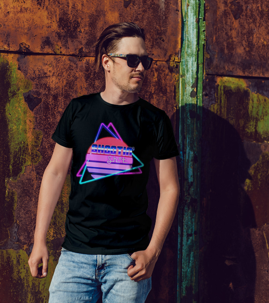 Shootin’ Sh*t Neon Retro 80's Style Triangles And Sunset Stripes T-Shirt