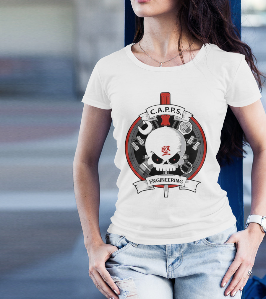C.A.P.P.S. Engineering Skull With Tools And Red T-Shirt