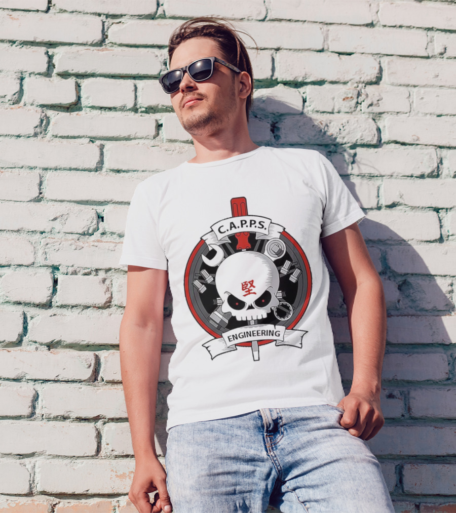 C.A.P.P.S. Engineering Skull With Tools And Red T-Shirt