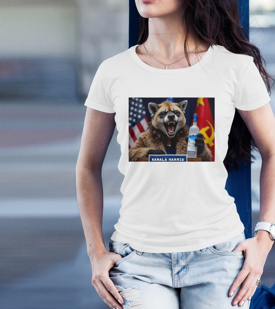 Kamala Harris Fox With Grey Goose Vodka 2024 Russia Flag American Flag T-Shirt