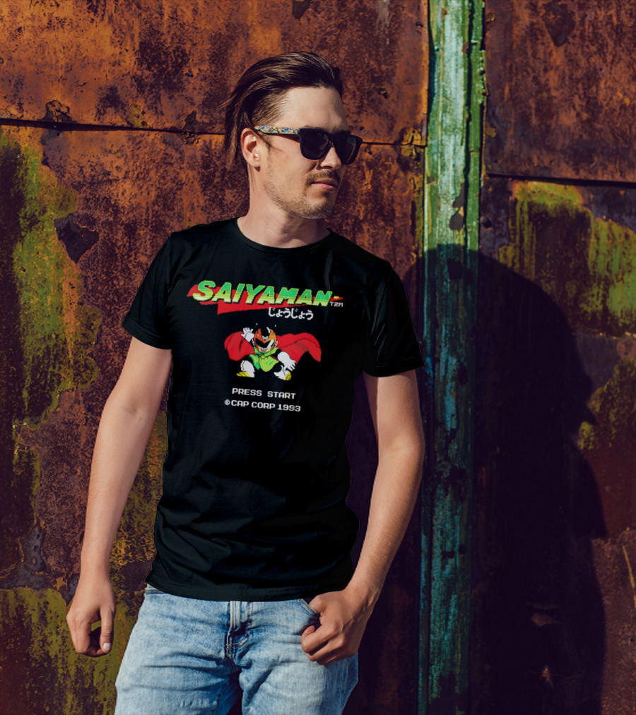 SAIYAMAN Press Start ©CAP CORP 1993 Vintage Game Gohan Rocks T-Shirt