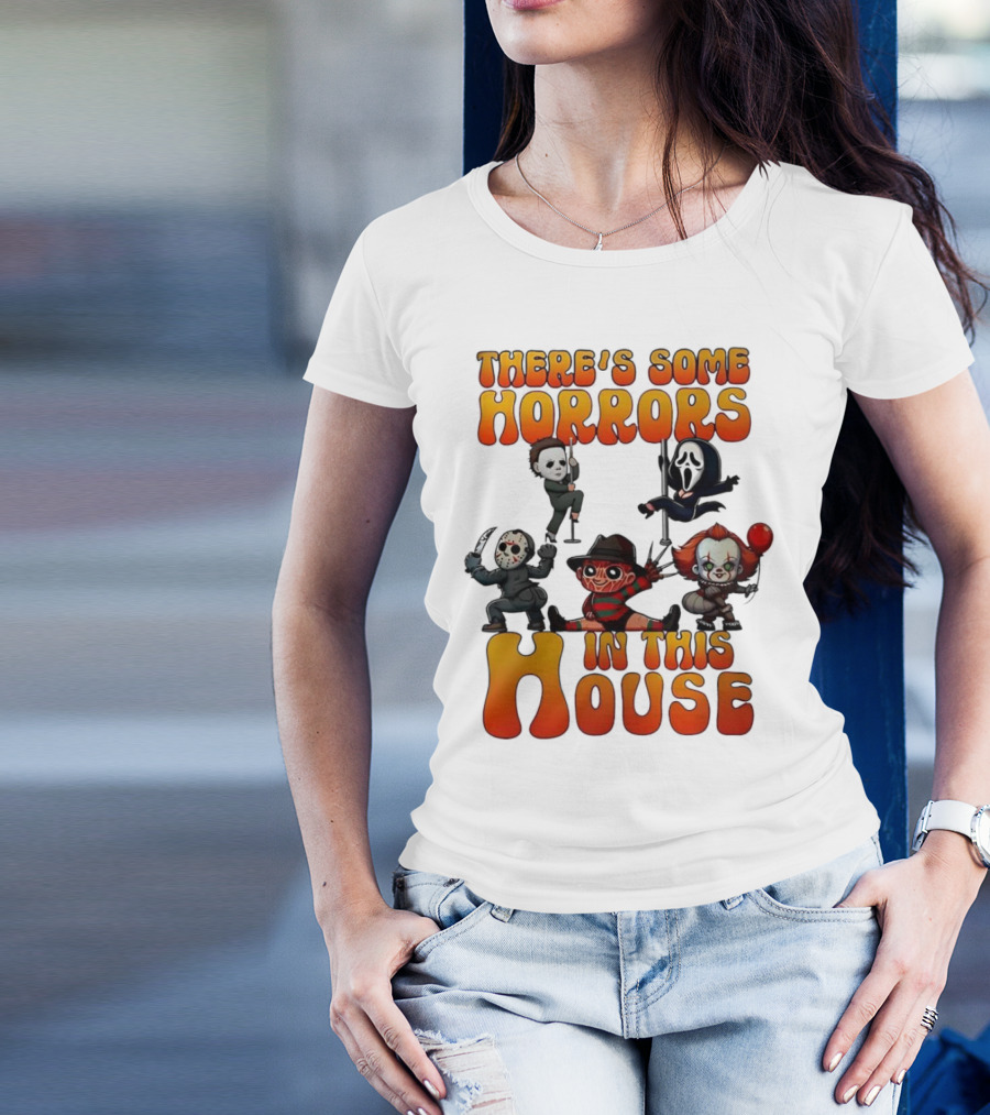 There's Some Horrors In This House Chibi Horror Movie Characters T-Shirt