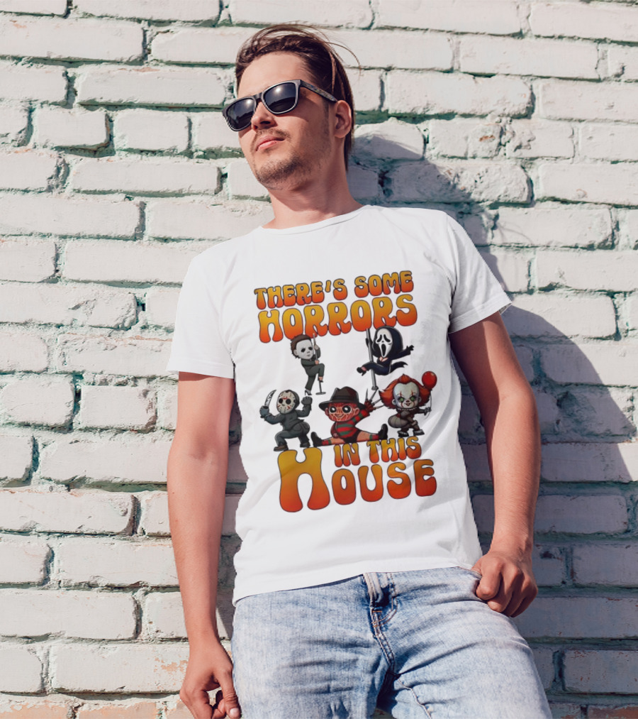 There's Some Horrors In This House Chibi Horror Movie Characters T-Shirt