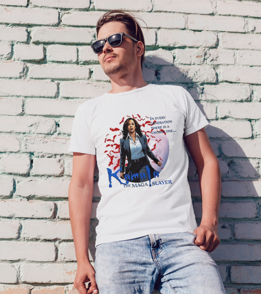 Kamala The MAGA Slayer In Every Generation There Is A Chosen One Bats Moon Background T-Shirt