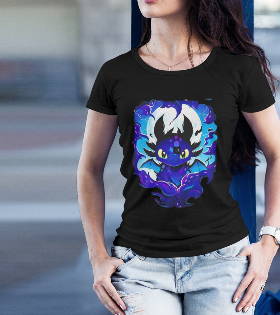 Night Fury Darkness Dragon Cartoon Electric Blue Aura T-Shirt