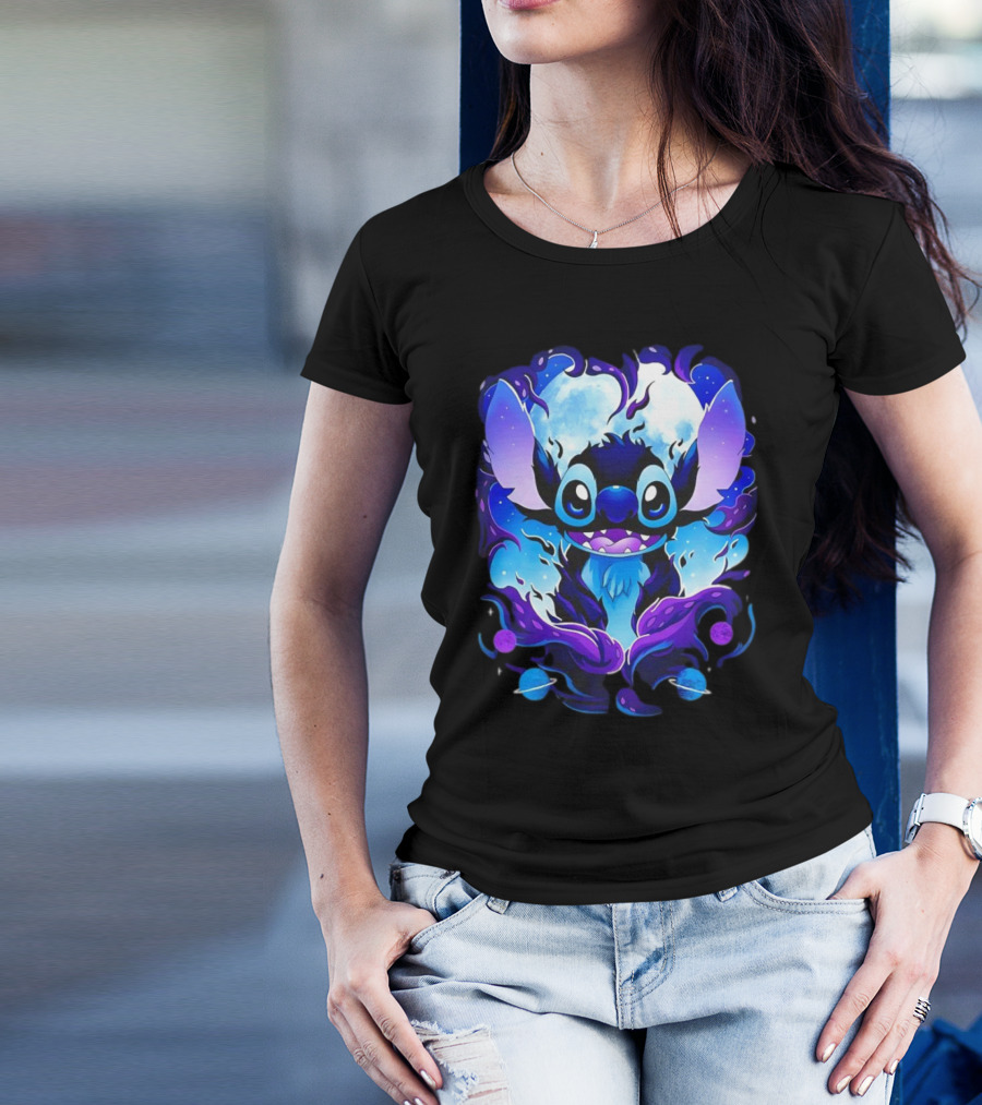 Stitch Experiment 626 Cosmic Darkness Cartoon T-Shirt
