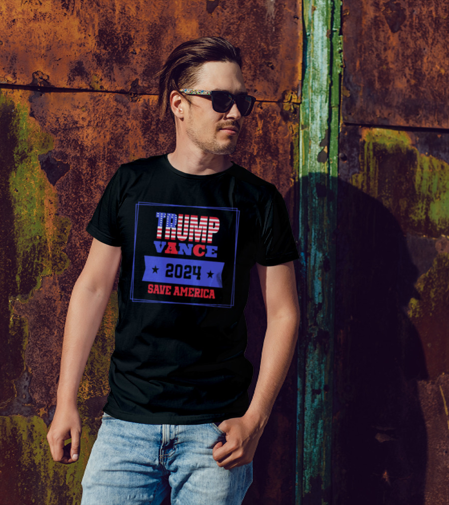 Trump Vance 2024 Save America Stars Stripes Flag T-Shirt