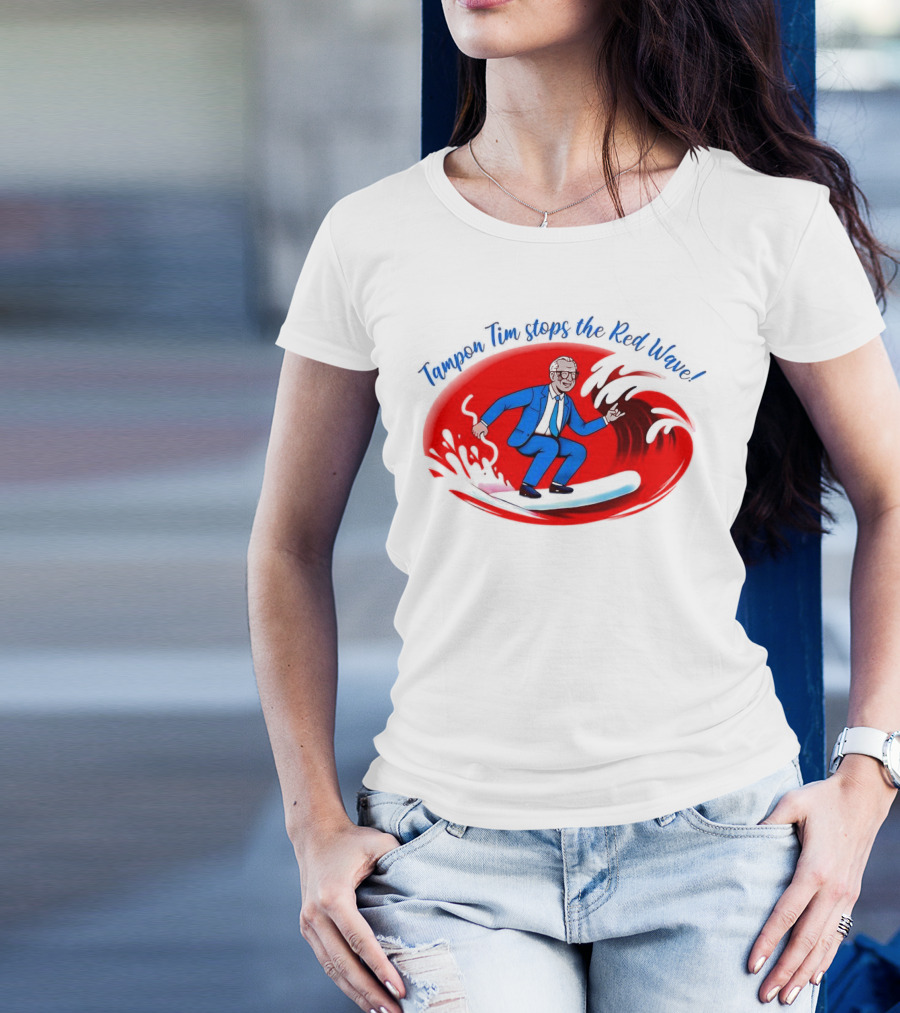 Tampon Tim Stops The Red Wave Surfing Cartoon T-Shirt