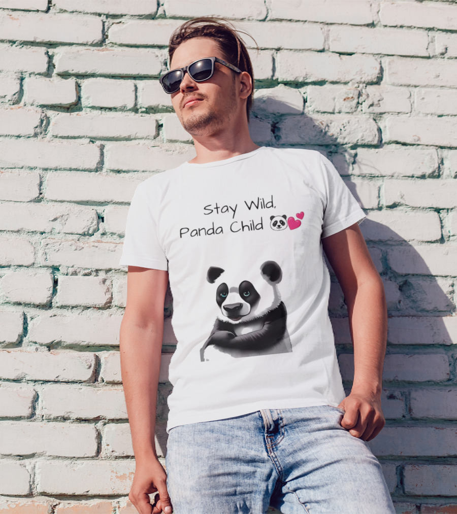 Stay Wild Panda Child Cute Emoji Panda Hearts T-Shirt