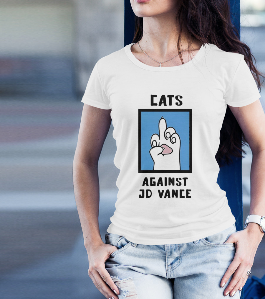 Cats Against JD Vance Middle Finger Paw Drawing T-Shirt
