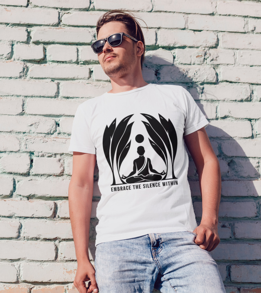 Embrace The Silence Within Meditation Silhouette And Enigmatic Leafy Eyes T-Shirt