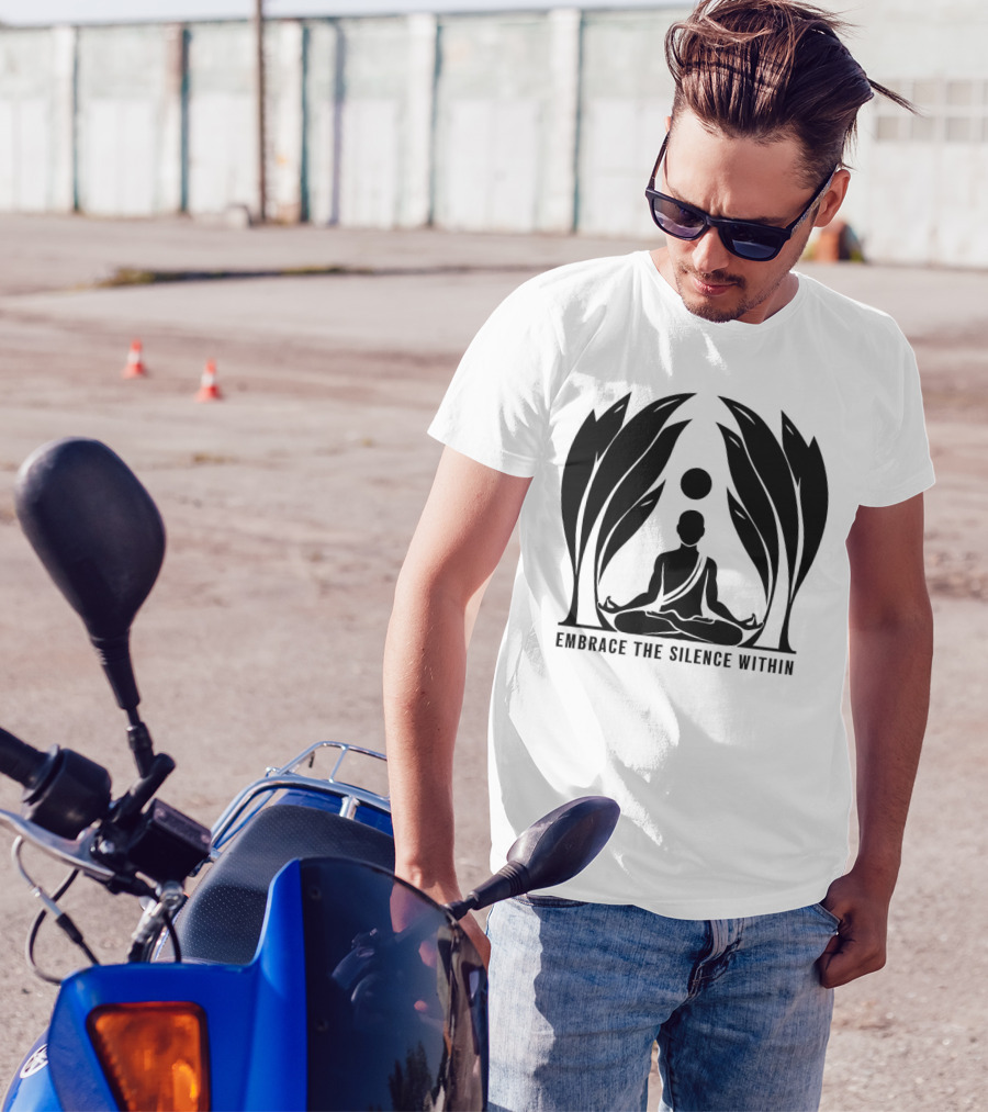 Embrace The Silence Within Meditation Silhouette And Enigmatic Leafy Eyes T-Shirt