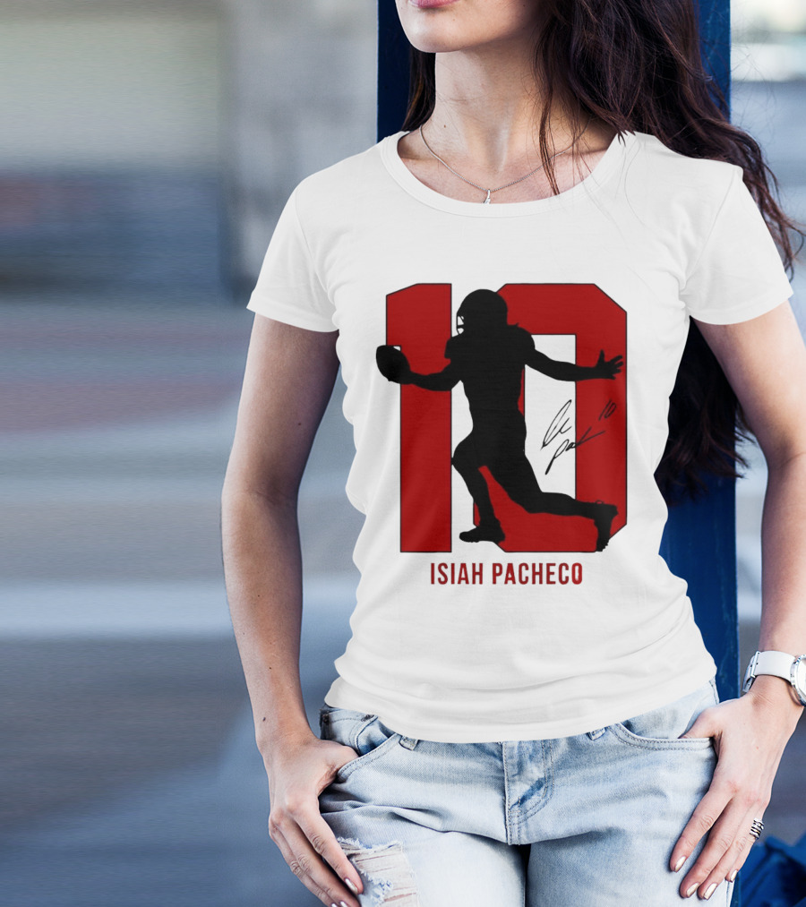 Isiah Pacheco Number 10 Kansas City Chiefs Silo Signature Action T-Shirt