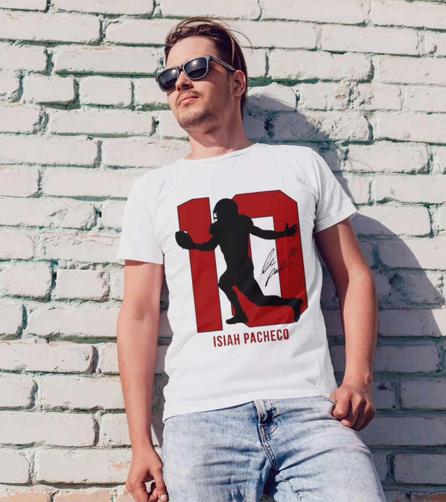 Isiah Pacheco Number 10 Kansas City Chiefs Silo Signature Action T-Shirt