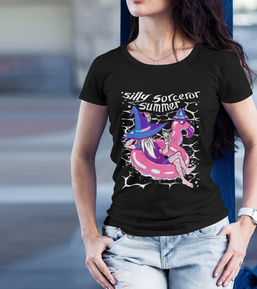 Silly Sorceror Summer Wizard In Flamingo Float With Sweet Tea T-Shirt