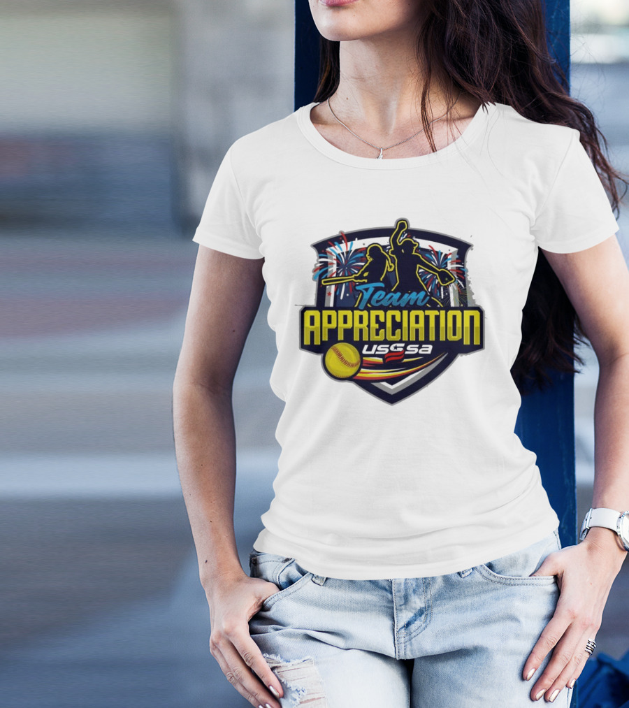 USSSA Indiana Fast Pitch Team Appreciation 2024 Celebration Logo With Fireworks And Softball T-Shirt