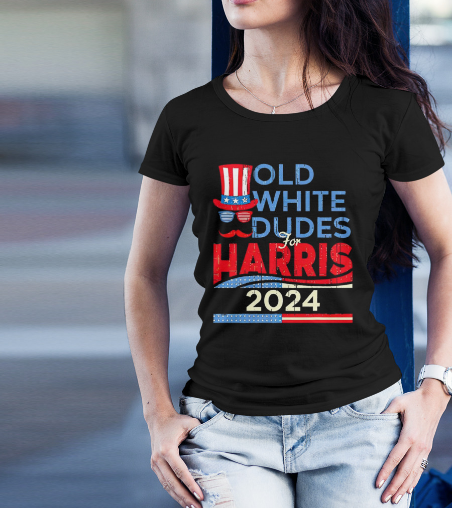 Old White Dudes For Harris 2024 Retro Uncle Sam Style Patriotic T-Shirt