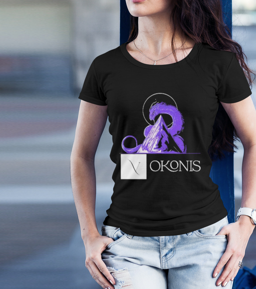 Vokonis Purple Dragon Coiled On Mountain Peak With Crescent Moon T-Shirt