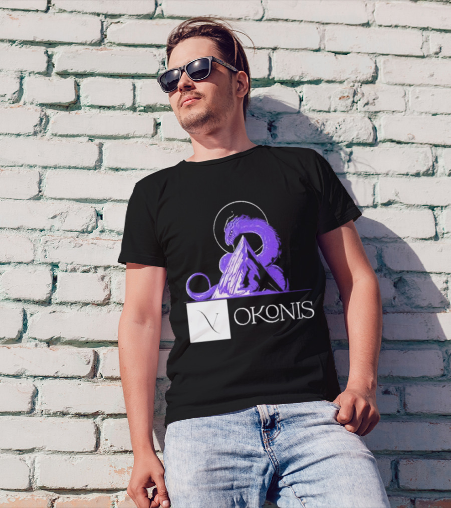 Vokonis Purple Dragon Coiled On Mountain Peak With Crescent Moon T-Shirt