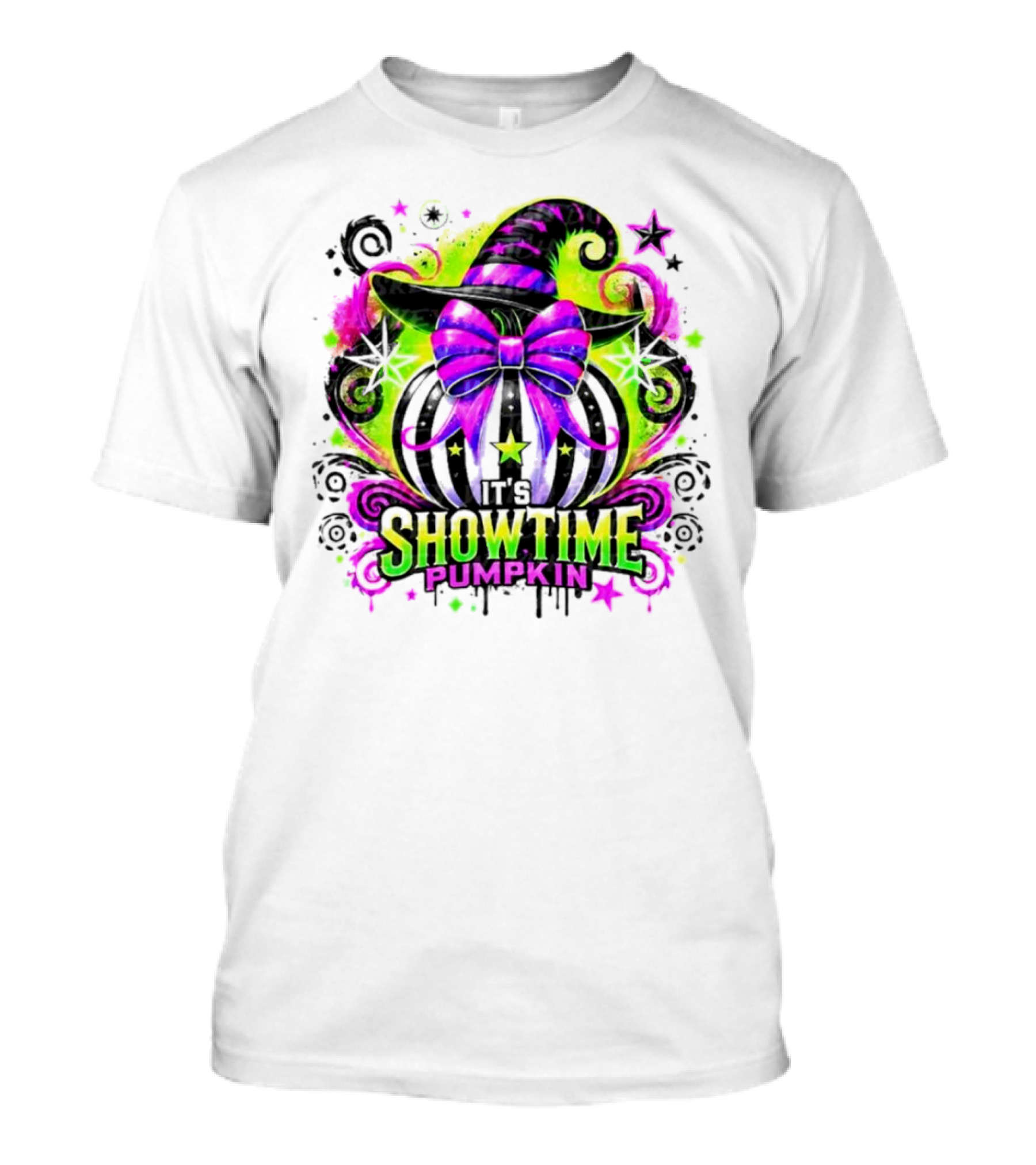Showtime Pumpkin Witch Hat Neon Vintage Halloween T-Shirt