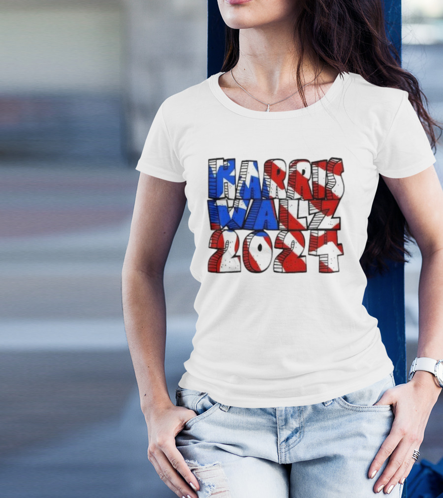 Harris Walz 2024 Red White Blue American Flag T-Shirt