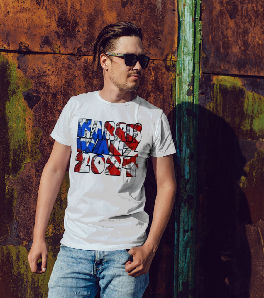 Harris Walz 2024 Red White Blue American Flag T-Shirt