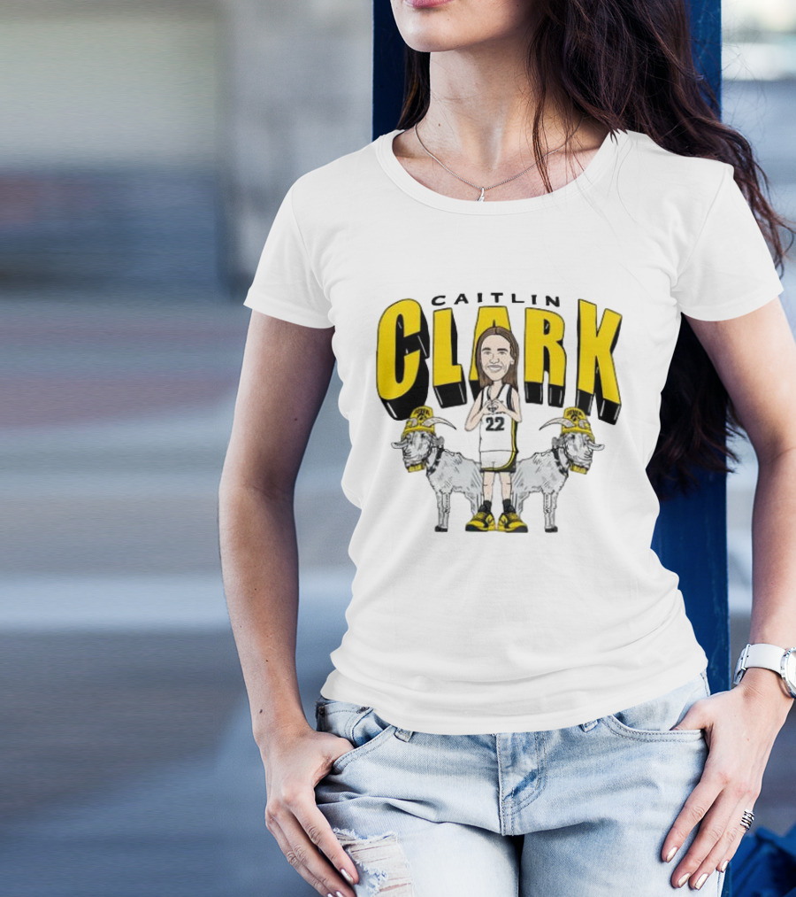 Iowa Hawkeyes Caitlin Clark 22 Caricature With Goats And Heart Hands T-Shirt