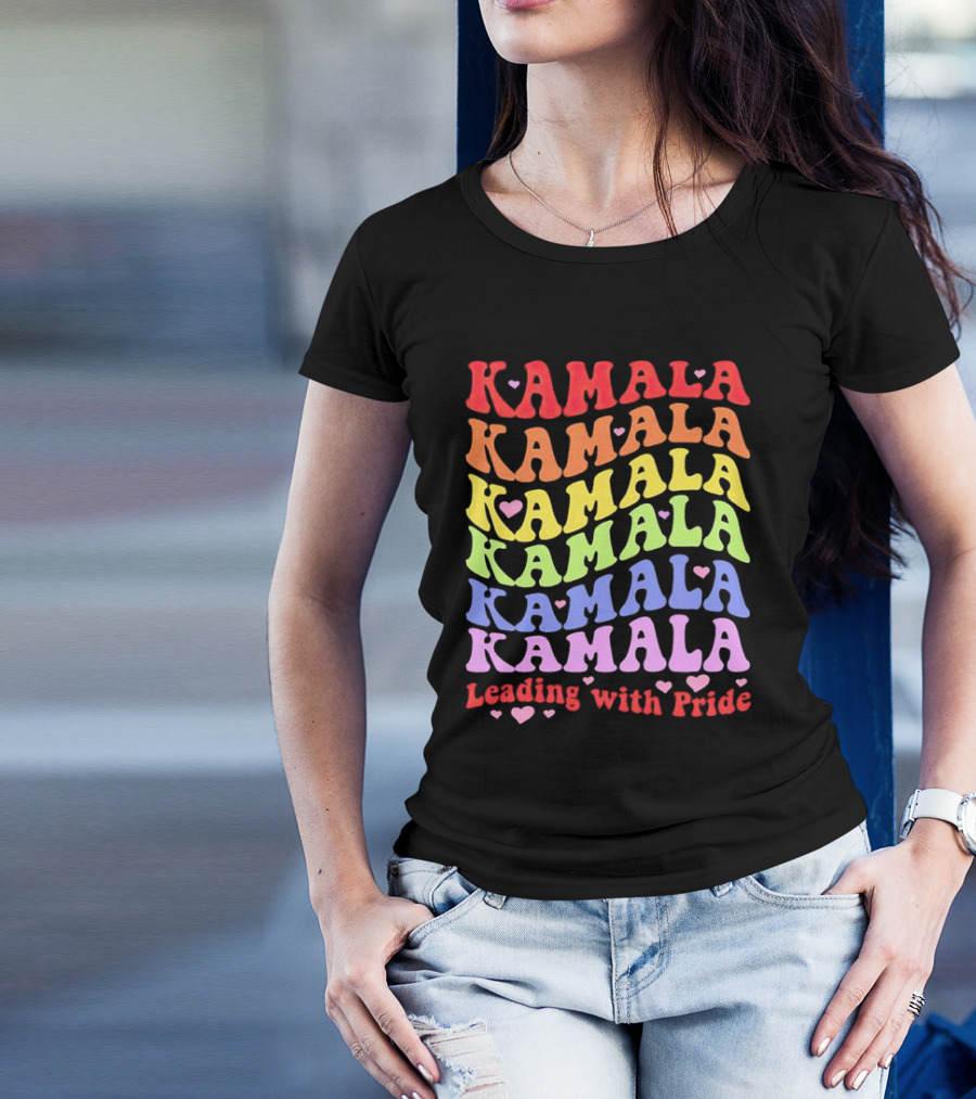 Kamala Kamala Kamala Leading With Pride Rainbow Heart T-Shirt