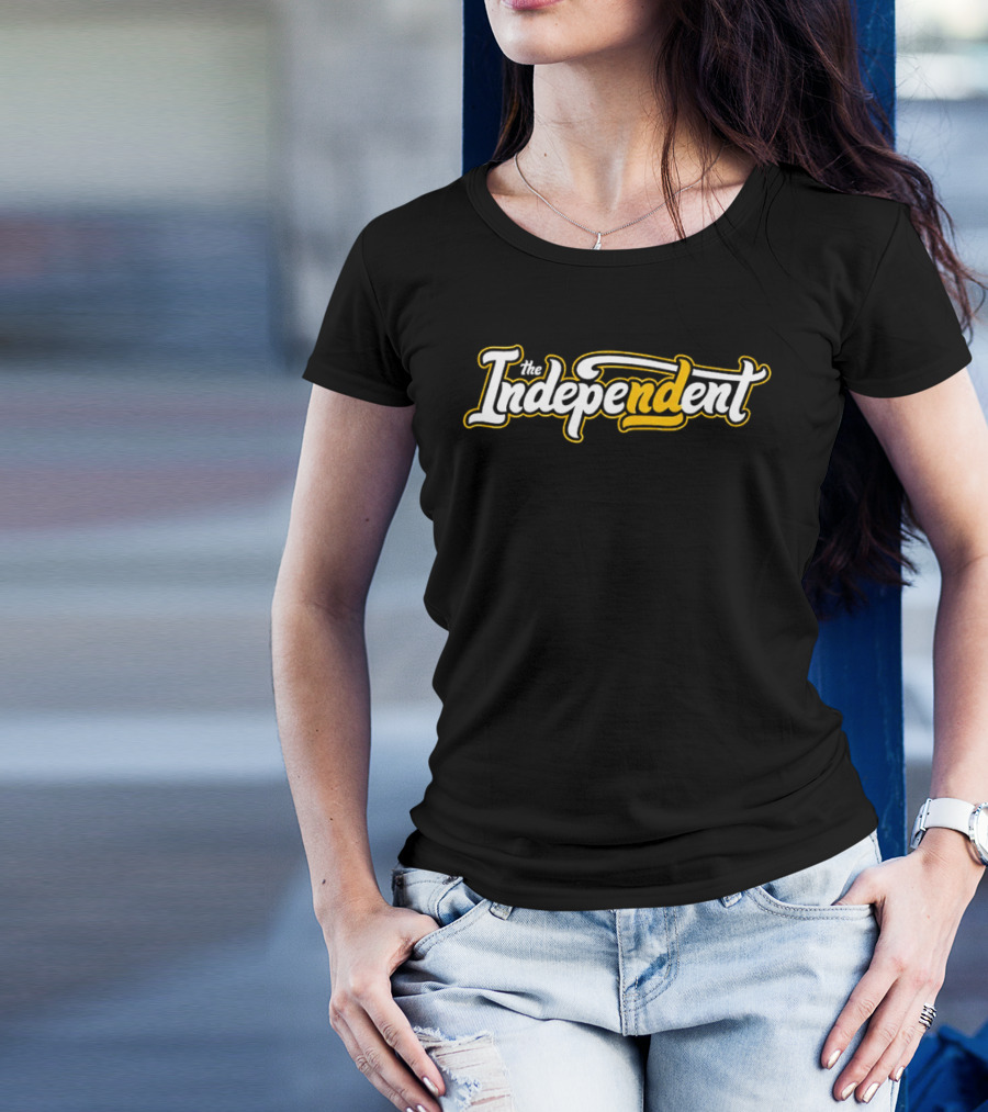 The Independent Podcast Bold Yellow And White Script T-Shirt
