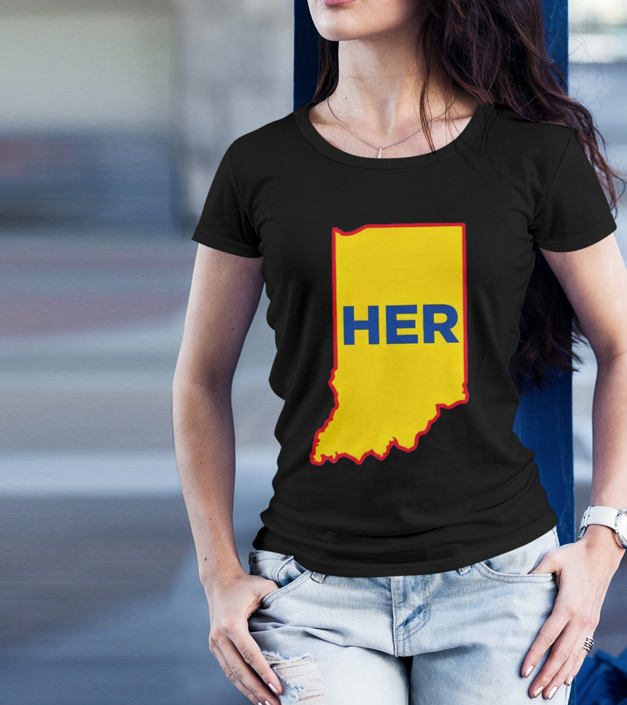 Caitlin Clark Indiana Fever Her State Yellow Map With Blue HER T-Shirt