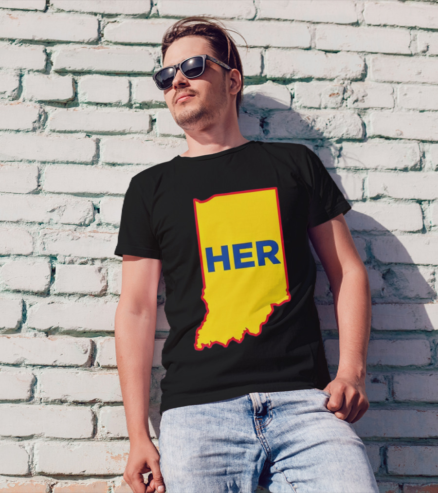 Caitlin Clark Indiana Fever Her State Yellow Map With Blue HER T-Shirt