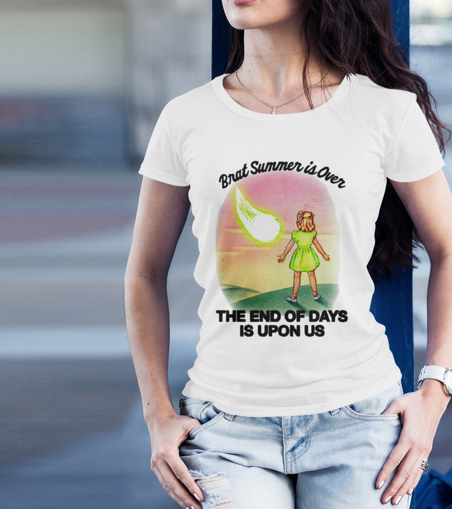 Brat Summer Is Over The End Of Days Is Upon Us Girl Watches Meteor Sunset T-Shirt