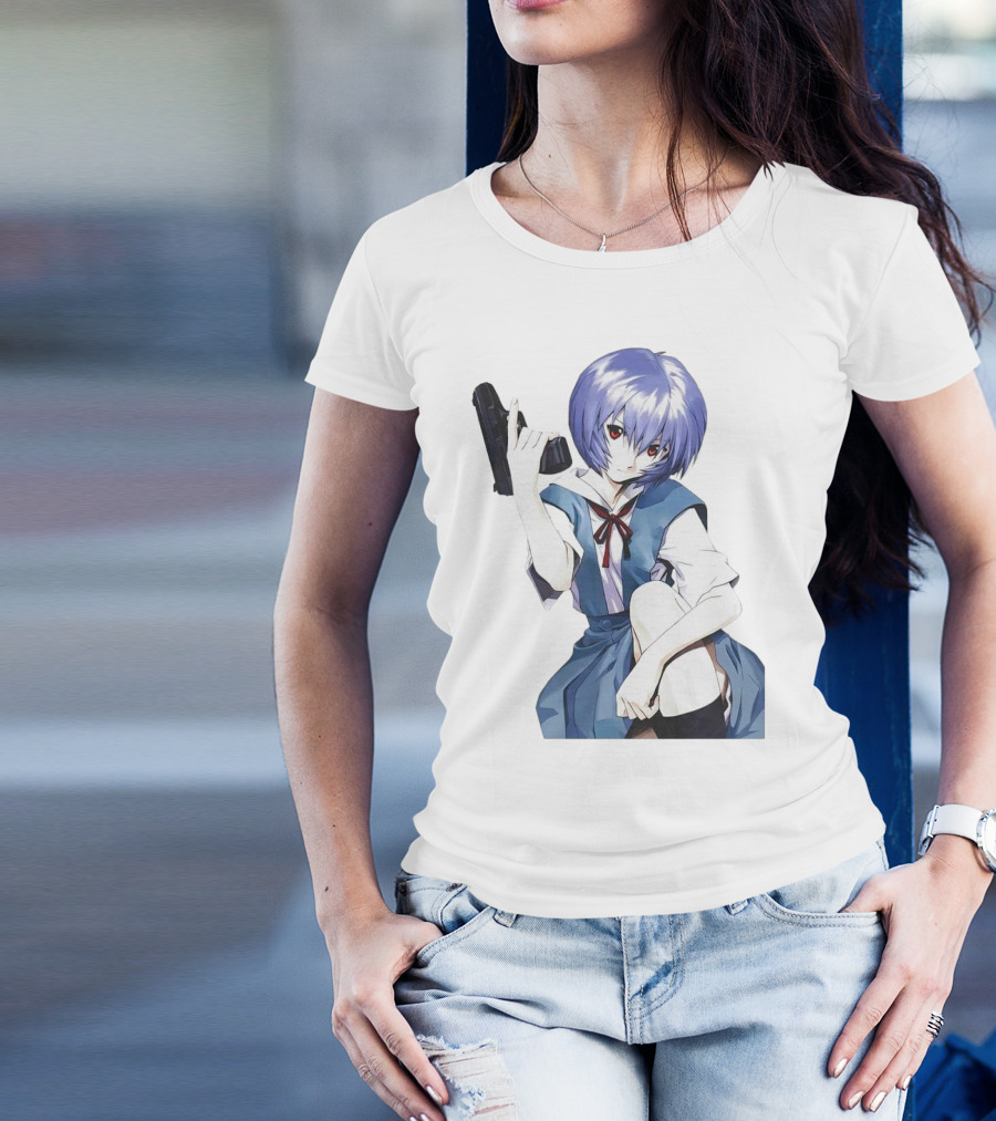 Rei Ayanami Blue Uniform Holding Gun T-Shirt