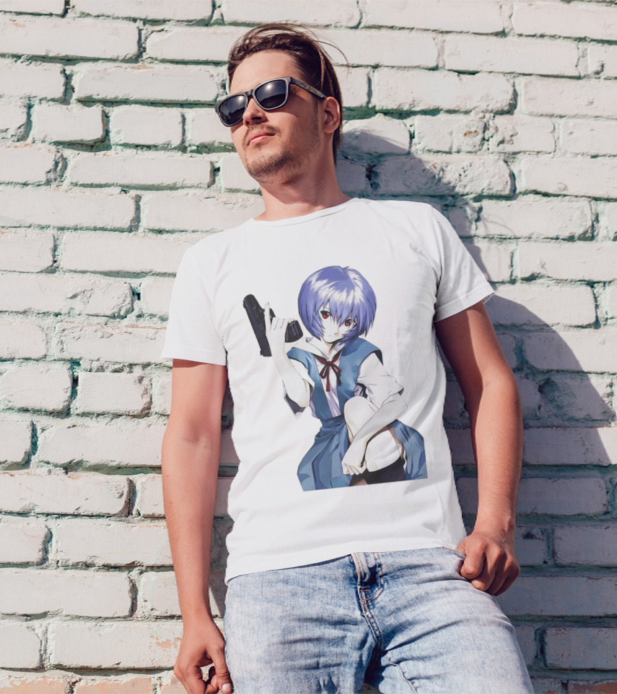 Rei Ayanami Blue Uniform Holding Gun T-Shirt
